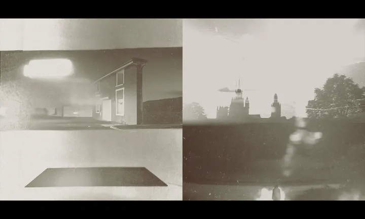 Monochrome dreamlike architectural diptych from Hypnos
